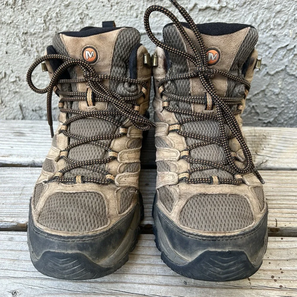 Merrell Boots Men Size 11.5 Moab 3 Hiking Mid Brown Waterproof Vibram Trail Shoe